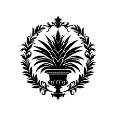 Fototapeta premium sample plant, tree in decorative emblem ornament, Victorian, art deco, art nouveau, boho, bohemian, folk, flourish
