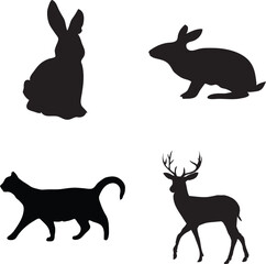 set of silhouettes of rabbits