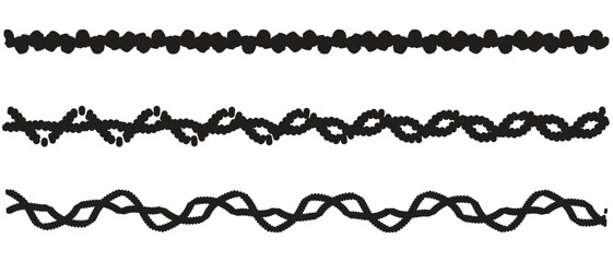 Set of black and white borders made of dots. Vector illustration, Set of black rope borders. Vector illustration isolated on white background.