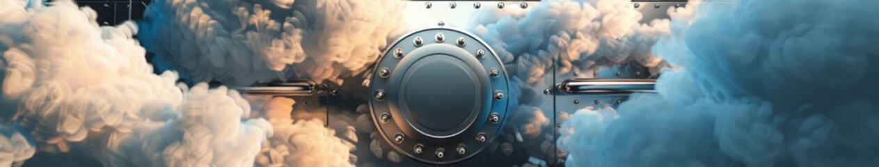 Surreal Floating Metal Vault in the Clouds, Creative Technology and Savings Concept, High-Resolution AI-Generated Wallpaper, Imagination and Innovation