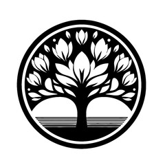 Magnolia plant, tree in decorative emblem ornament, Victorian, art deco, art nouveau, boho, bohemian,  folk, flourish