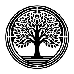 Oak plant, tree in decorative emblem ornament, Victorian, art deco, art nouveau, boho, bohemian,  folk, flourish