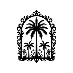 sample plant, tree in decorative emblem ornament, Victorian, art deco, art nouveau, boho, bohemian,  folk, flourish