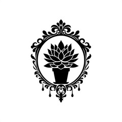 Fototapeta premium sample plant, tree in decorative emblem ornament, Victorian, art deco, art nouveau, boho, bohemian, folk, flourish