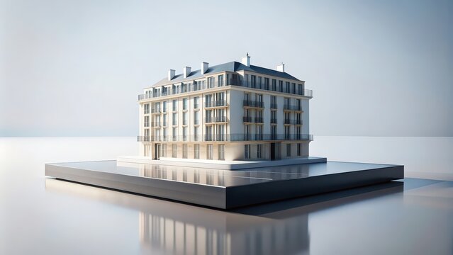 Minimalist of a Haussmann-style building on a levitating base, haussmann, building, architecture, minimalist,levitation, style