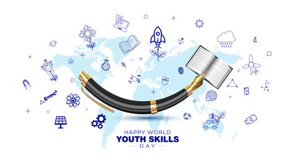 Happy world youth skills day. 2024 theme Youth Skills for Peace and Development.