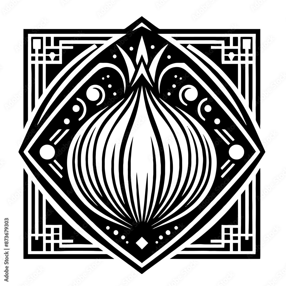 Wall mural onion vegetable in decorative emblem ornament, victorian, art deco, art nouveau, boho, bohemian, fol