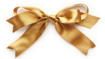 Fototapeta premium Golden Satin Ribbon Bow Isolated on White Background