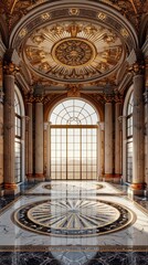 Obraz premium Baroque Classical Abstract Marble Framed Ceiling Art with Ornate Border. Luxury Lavish Decor Elements with Seamless Pattern Background Texture