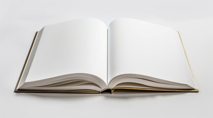 Fototapeta premium An elegant white hardcover book with blank pages lies open, its pristine and minimalist design perfect for conveying purity and simplicity.
