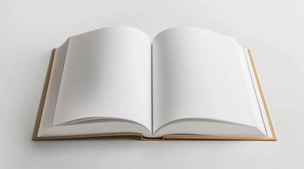 An elegant white hardcover book with blank pages lies open, its pristine and minimalist design perfect for conveying purity and simplicity.