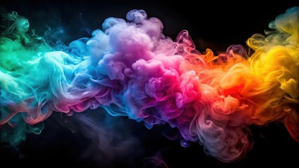 Fototapeta premium Soft clouds of colorful smoke on dark abstract background, smoke, colorful, soft, clouds, background, abstract, texture, vibrant