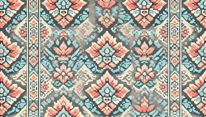  A seamless Thai pixel pattern and minimal details in pastel colors