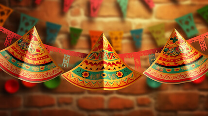 Paper Banner Buntings Chili Sombrero Feliz Cinco de Mayo , Generative AI.