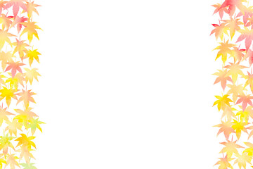 紅葉したモミジの秋フレーム。水彩絵の具のグラデーションが美しい水彩イラスト。