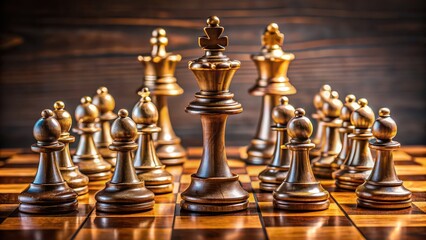 Chess pieces arranged on a wooden chess board, strategy, game, competition, intelligence, challenge, tactics, king, queen, bishop
