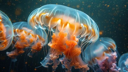 Obraz premium Mesmerizing jellyfish ballet showcased with spaced images
