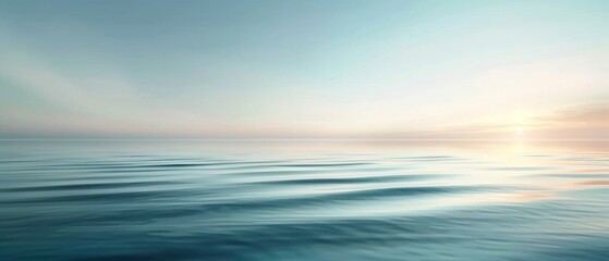A serene sunrise over the calm ocean with gentle waves and a peaceful horizon, capturing the tranquility of nature in a stunning coastal view.