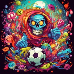 Fototapeta premium Playful Psychedelic Monsters Engage in a Dynamic Sports Showdown - Colorful and Detailed Children's Theme