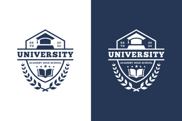 University college school logo badge design with shield for academy high school logo template