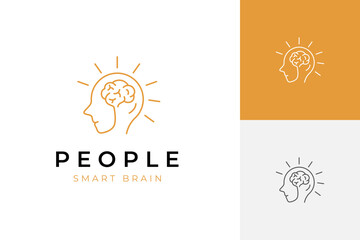creative human brain think logo icon design line style for science, creative idea logo vector illustration