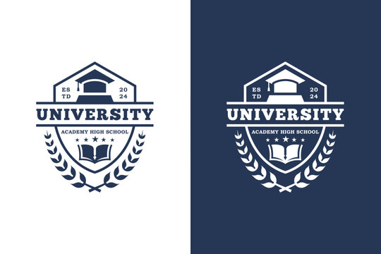 University college school logo badge design with shield for academy high school logo template