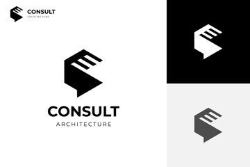 hexagon chat for architect consulting logo design, geometric simple with chat symbol design concept