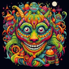 Fototapeta premium Whimsical Monster Circus Extravaganza - A Colorful and Dynamic Performance for Kids' Entertainment