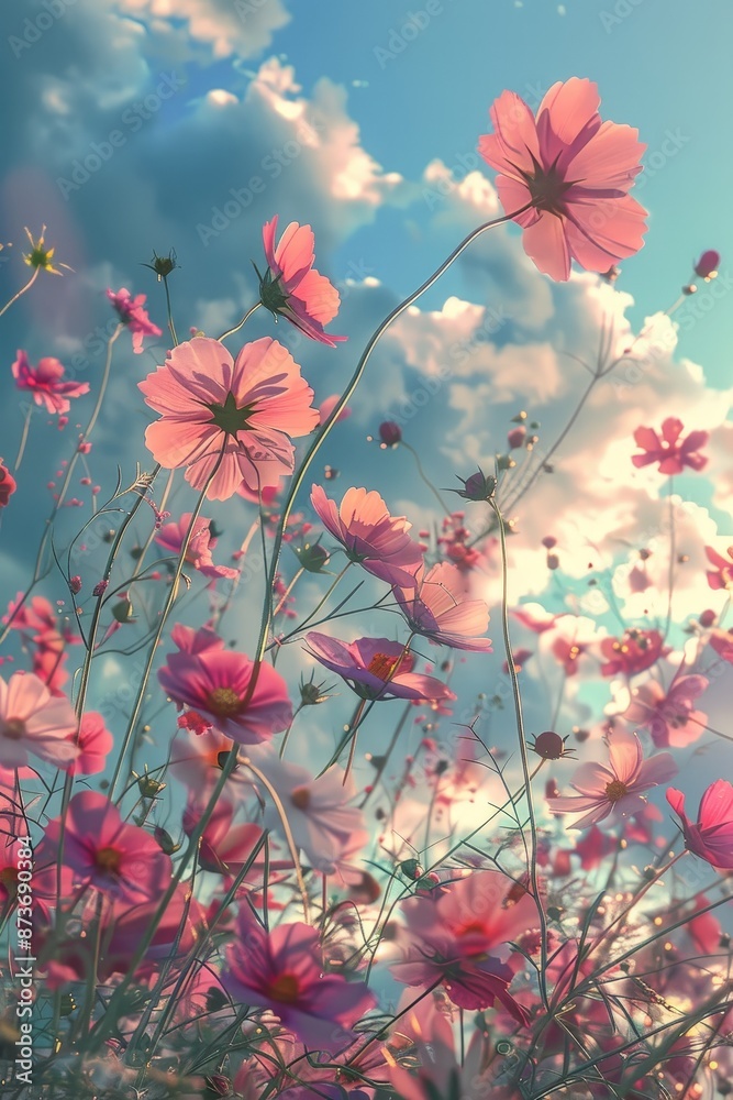 Canvas Prints Flowers sway gently in the breeze, their vibrant colors contrasting beautifully against the soft pastels of the sky, evoking a sense of harmony 