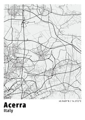 Acerra City, Italy Map - Acerra City White Maps Poster Wall Art Home Decor Ready to Printable	
