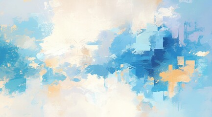 Obraz premium Abstract Painting: Light Blue, White, and Orange Tones, Modern Art Style