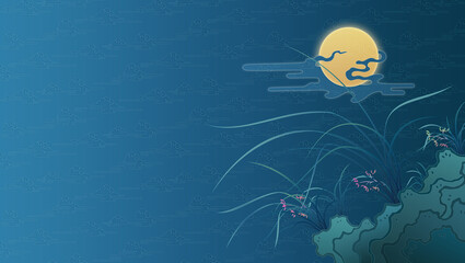 Orchid oriental painting illustration moon and clouds 난초 사군자 난초 일러스트 동양화 산수화