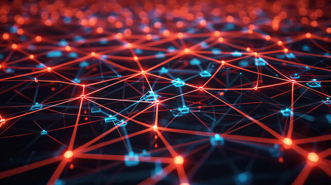 Complex network of nodes communicating with each other forming a big data grid