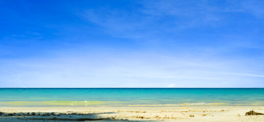 Ocean sea background and the clear sky For summer vacation ideas Nature of summer sea water with sunlight The sea sparkles against the blue sky