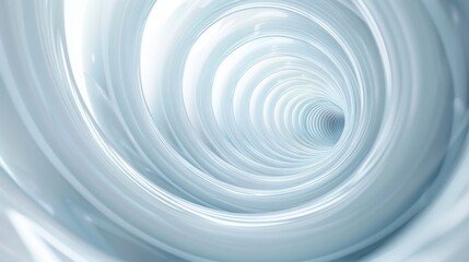 Abstract spiral tunnel with smooth white and silver tones, creating a futuristic and dynamic background for various creative uses.