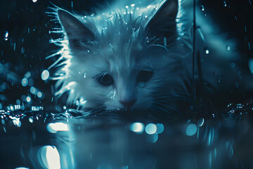 White Kitten in Water Photo