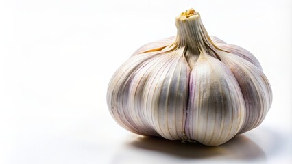 Obraz premium Close-up image of a garlic bulb with white background, garlic, bulb, vegetable, ingredient, spice, fresh, organic, cooking