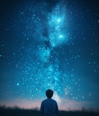 Fototapeta premium Man looking up at the starry sky