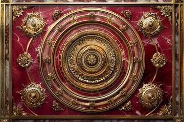 Obraz premium Baroque Classical Abstract Marble Framed Ceiling Art with Ornate Border. Luxury Lavish Decor Elements with Seamless Pattern Background Texture