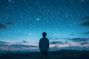 Fototapeta premium Man looking up at the starry sky