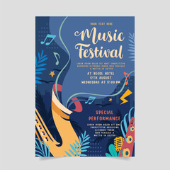 Music party festival in creative style with modern shape template design