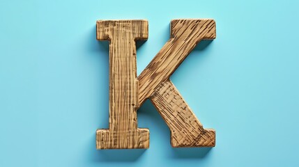 Alphabet wooden concept with K letters isolated on blue background