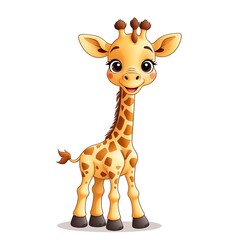 Obraz premium Cartoon giraffe with big eyes and brown spots. Suitable for childrens books, nursery decor, stationery, and educational materials.