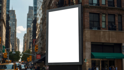 Mock up. Vertical advertising billboard, lightbox with empty digital screen on new york street
