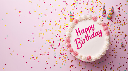 Horizontal happy birthday banner with room for customized text, copy space