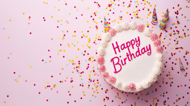 Horizontal happy birthday banner with room for customized text, copy space