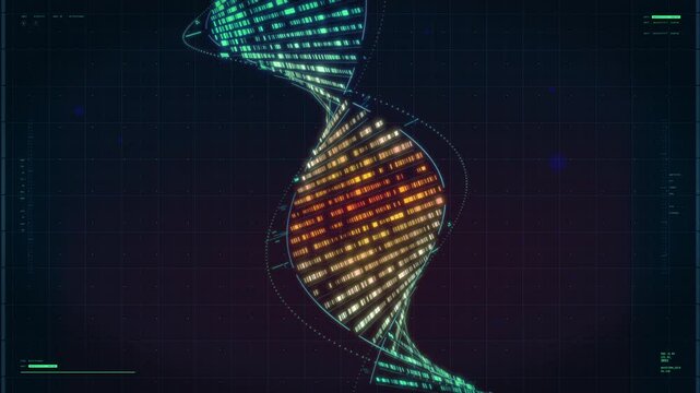 Medical bio diagnostic system collects genetic code data from the DNA. Medical bio diagnostic software scanning the gene atoms. Medical bio diagnostic technology analysing the DNA. Microbiology