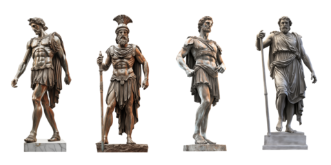 Ancient greek statues set isolated on transparent background
