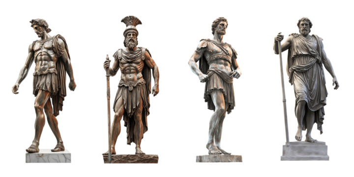 Ancient greek statues set isolated on transparent background