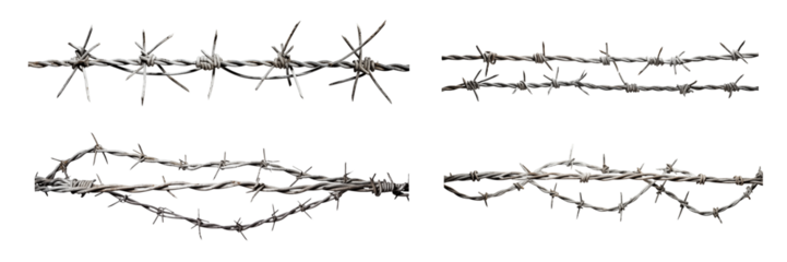 Set of barbed wires isolated on transparent background